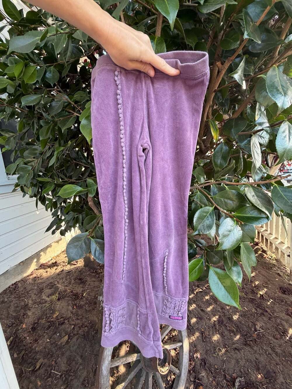 Naartjie Kids Purple Velour Pants with Pom Pom Trim